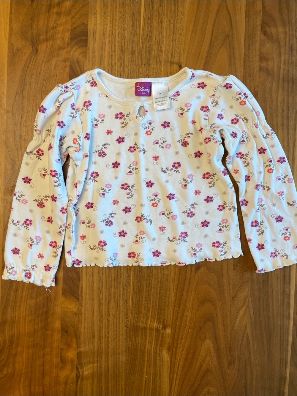 Disney White Long Sleeve Top with Pink Floral Print